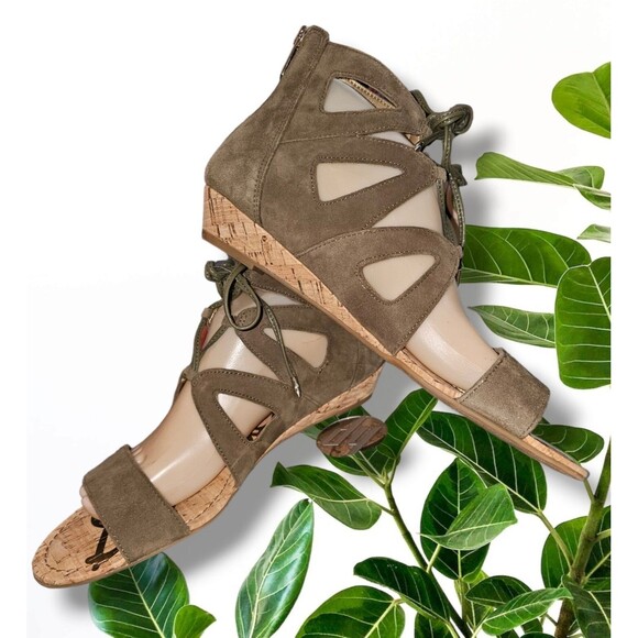 Sam Edelman Dean Caged Laced Open Toe Sandal Sz 9M - Light Brown Suede Display - Picture 2 of 14